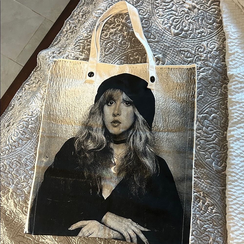 Stylish Black and Cream Large Stevie Nicks Tote Bag